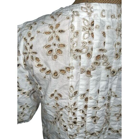 Feather Bone Anthropology Medina eyelet embroidered cap sleeve Ivory Size 4 - Picture 6 of 7